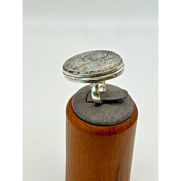 Tourmalinated Quartz Stone Estate Ring .925 Stone Sz 6 - 10.12 Grams 1.25" - Picture 4 of 4